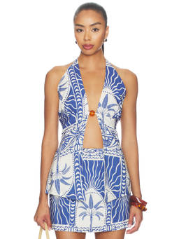 SEVEN WONDERS - Joanna Women's Halter Neck Open Front Top Blue
