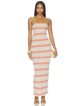SNDYS - Celia Shimmer Women's Strapless Striped Maxi Dress Peach