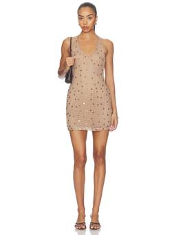 SNDYS - Kimali Women's Sequin Halter Neck Bodycon Mini Dress Brown