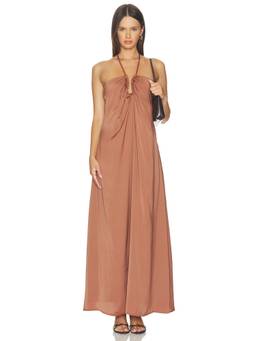 SNDYS - Calana Women's Halter Neck Satin Maxi Dress Copper