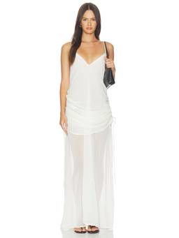 SNDYS - Evelia Women's Ruched Chiffon Maxi Dress Cream