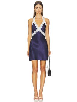 SNDYS - Taya Women's Halter Lace Trim Mini Dress Navy Blue