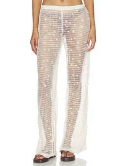 SNDYS - Kelyse Women's Elastic Waist Sequined Wide-Leg Palazzo Pants Cream