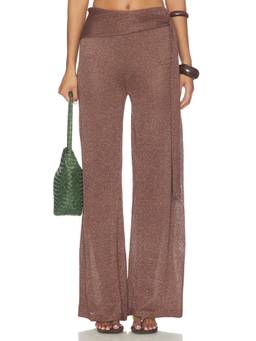 SNDYS - Celine Shimmer Women's High-Waist Wide-Leg Palazzo Pants Brown