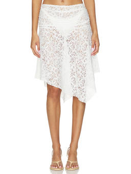 SNDYS - Lilu Lace Women's Sheer Asymmetric Hem Midi Skirt White