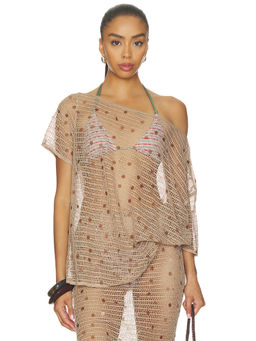 SNDYS - Astoria Women's Sequined Leno Fabric Relaxed Crop Top Mocha