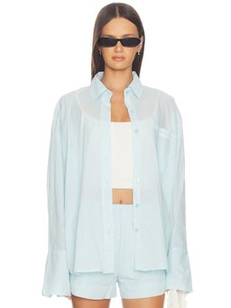 SNDYS - Amren Women's Lace Trim Button-Up Shirt Light Blue