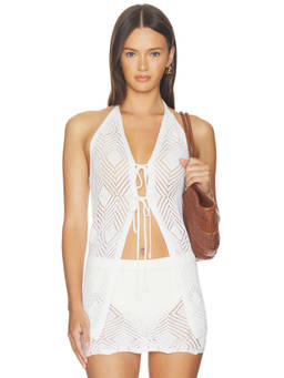 SNDYS - Kinny Women's Crochet Tie-Up Halter Top Off White