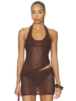 SNDYS - Casey Crochet Women's Sleeveless Halter Neck Top Brown