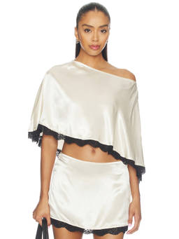 SNDYS - Zaley Women's Satin Lace Trim Poncho Top Cream