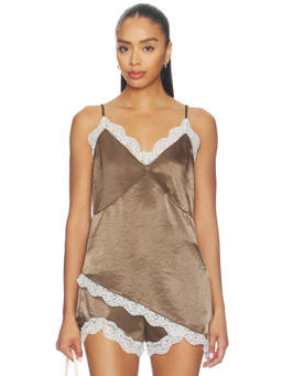 SNDYS - Toni Women's Lace Trim Sleeveless Satin Cami Top Brown