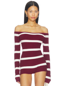 SNDYS - Carla Women's Off-Shoulder Striped Rib Knit Top Cherry Stripe