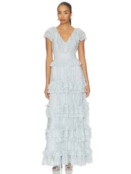 SEA - Sharleen Lace Women's V-Neck Ruffled Maxi Dress Blue
