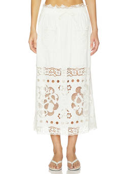 SEA - Gardener Women's Embroidered Drawstring Maxi Skirt Cream