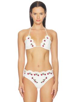 SEA - Bindi Strawberry Scallop Women's Halter Tie-Up Bikini Top Cream