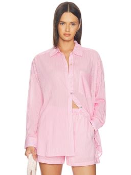 Seafolly - Stripe Women's Relaxed Button-Down Shirt Pink