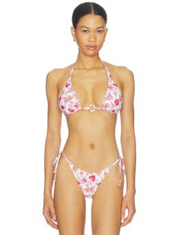 Seafolly - Summer Chintz Women's Halter Tie-Up Longline Triangle Bikini Top Ecru