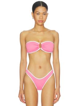 Seafolly - Beach Bound Women Ribbed Built-In Bra Bandeau Bikini Top Pink