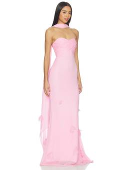 self-portrait - Georgette Scarf Women's Floral Applique Strapless Maxi Dress Pink