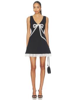 self-portrait - Crepe Bow Lace Women's Sleeveless A-Line Mini Dress Black