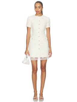 self-portrait - Boucle Lace Trim Women's Textured Mini Dress Cream