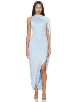 self-portrait - Jersey Draped Women's Side Slit Maxi Dress Blue