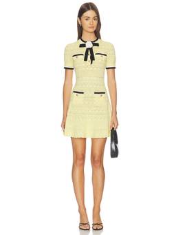 self-portrait - Pointelle Knit Women's Short Sleeve Mini Dress Yellow