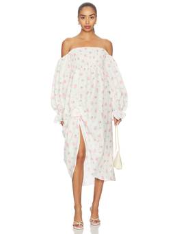 Sleeper - Atlanta Linen Women's Smocked Off-Shoulder Maxi Dress White