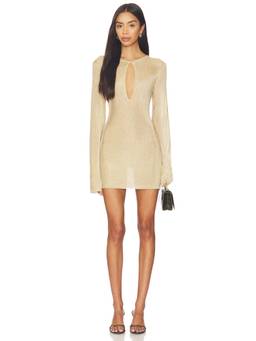 SER.O.YA - Emeri Women's Metallic Knit Keyhole Bodycon Mini Dress Gold