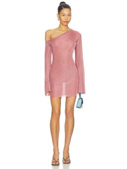 SER.O.YA - Metallic Knit Women's One-Shoulder Bodycon Mini Dress Pink