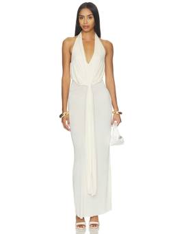 SER.O.YA - Kayla Women's Halter Neck Tie-Front Maxi Dress Off White