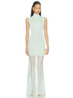 SER.O.YA - Amine Knit Women's Sleeveless Ribbed Turtle Neck Maxi Dress Green