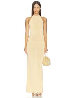 SER.O.YA - Keri Knit Women's Halter Tie-Up Bodycon Maxi Dress Cream