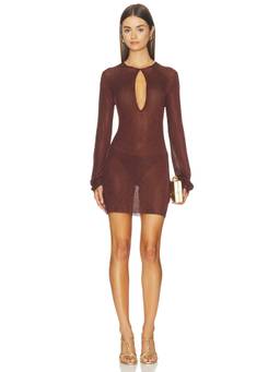 SER.O.YA - Emeri Women's Metallic Knit Keyhole Bodycon Mini Dress Rust