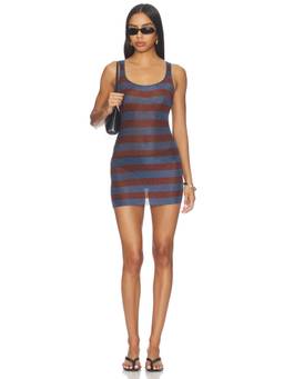 SER.O.YA - Benni Metallic Knit Women's Striped Bodycon Mini Dress Rust