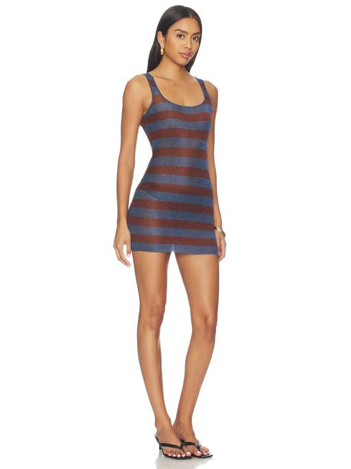 Buy SER.O.YA Benni Metallic Knit Women's Striped Bodycon Mini Dress Rust (L) Online