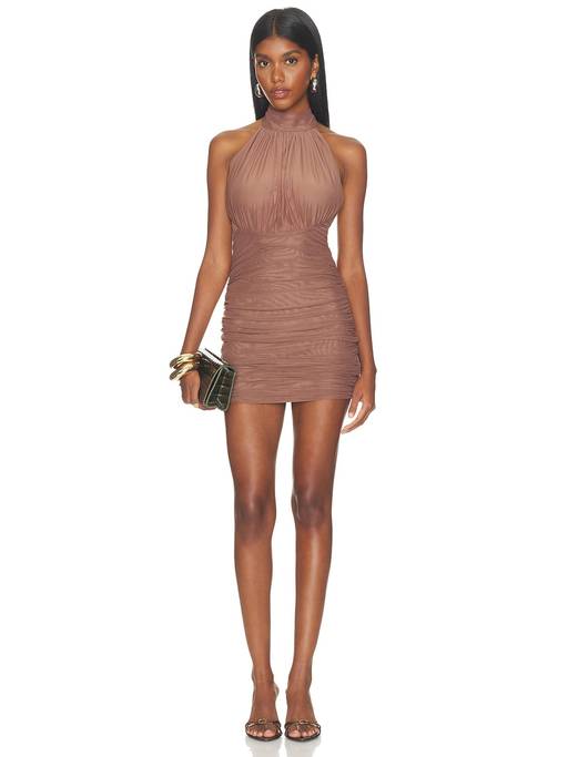 yoko halter mini dress Buy SER.O.YA Women's Ruched Neck Mesh Bodycon Brown (L) Online Short Sleeves Prom Dresses