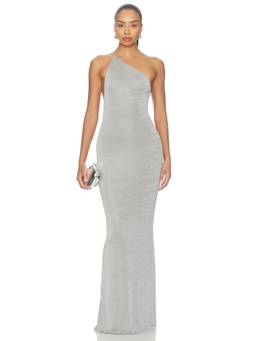 SER.O.YA - Women's One-Shoulder Backless Bodycon Maxi Dress Pebble Grey