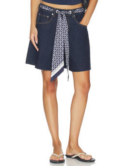SER.O.YA - Boyfriend Women's Mid-Waist Scarf Detail Denim Shorts Blue