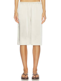 SER.O.YA - Brice Women's Satin Elastic Waist Bermuda Shorts Almond