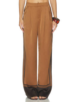 SER.O.YA - Marlowe Satin Women's Mid-Waist Wide Trousers Brown