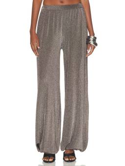 SER.O.YA - Esmerelda Women's Metallic Knit Elastic Waist Palazzo Pants Grey