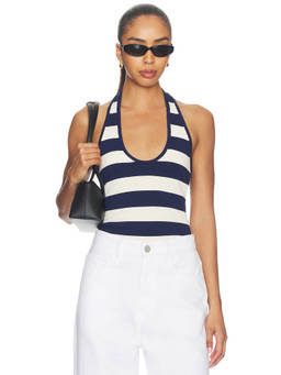 SER.O.YA - Danie Women's Striped Halter Neck Knit Tank Top Navy Blue