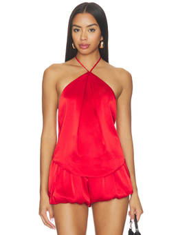 SER.O.YA - Beckham Women's Satin Sleeveless Halter Neck Tank Top Red