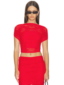 SER.O.YA - Marsh Mesh Women's Ruched Crop Top Red