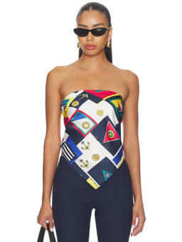 SER.O.YA - Hark Women's Satin Crepe Strapless Tie-Up Crop Top Multi-Color