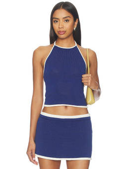 SER.O.YA - Zava Women's Sleeveless Halter Neck Knit Crop Top Blue