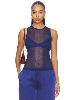 SER.O.YA - Sheer Knit Women's Sleeveless Crew Neck Top Mariner Blue