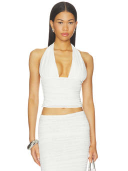 SER.O.YA - Bimini Women's Ruched Mesh Halter Neck Top Eggshell