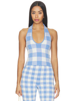 SER.O.YA - Dumont Women's Gingham Halter Neck Top Coastal Blue